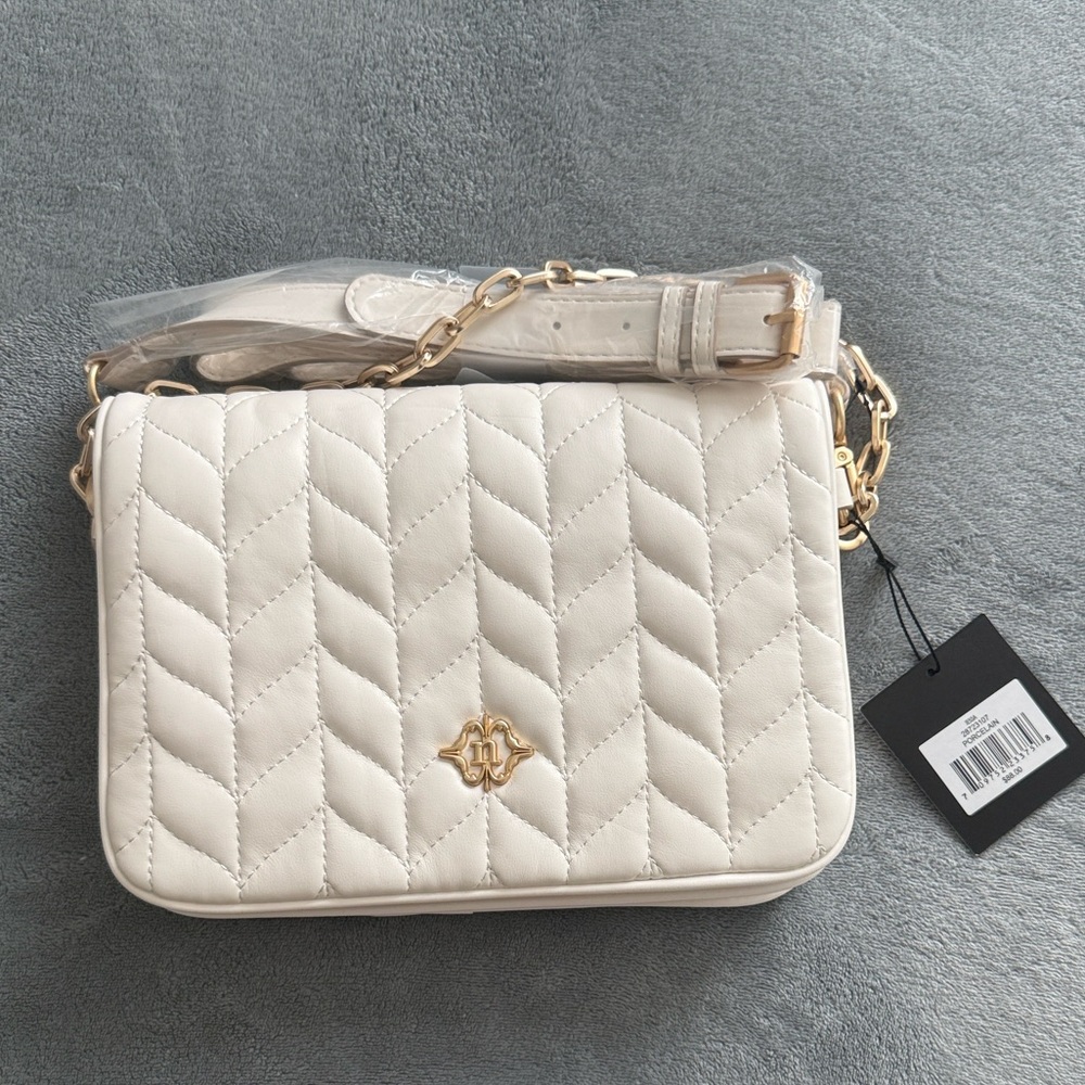 Nanette Lepore Cream Quilted Crossbody Bag